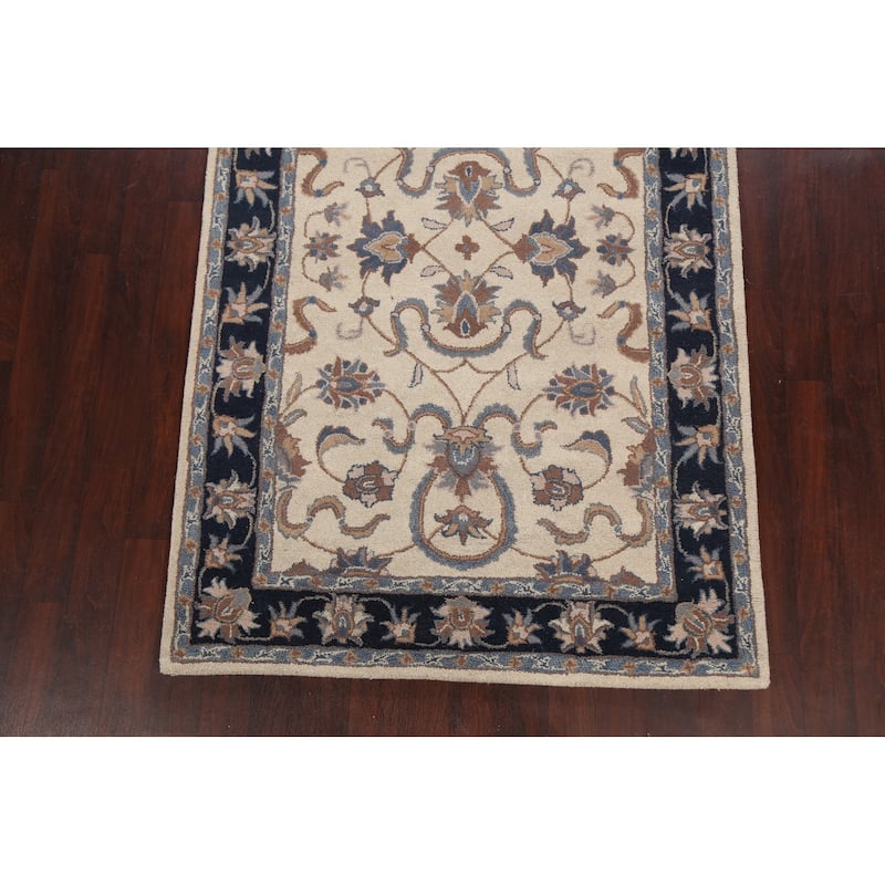 Beige Traditional Floral Oriental Wool Area Rug Hand-tufted Carpet - 5'0" x 8'0"