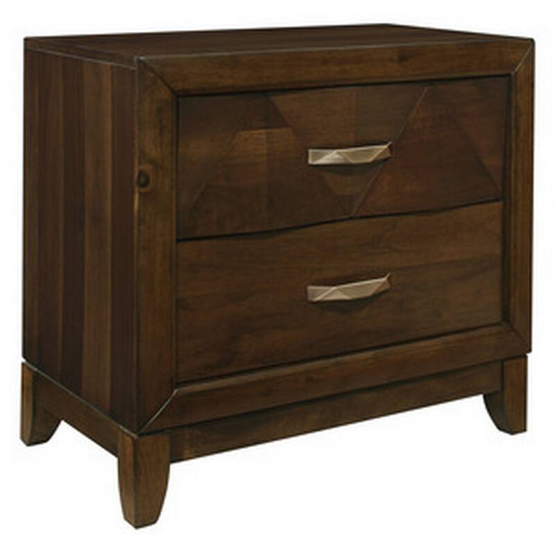 Brown/Brass 2 Drawer 28 in. W Nightstand with Sturdy Hardware and Ample Storage