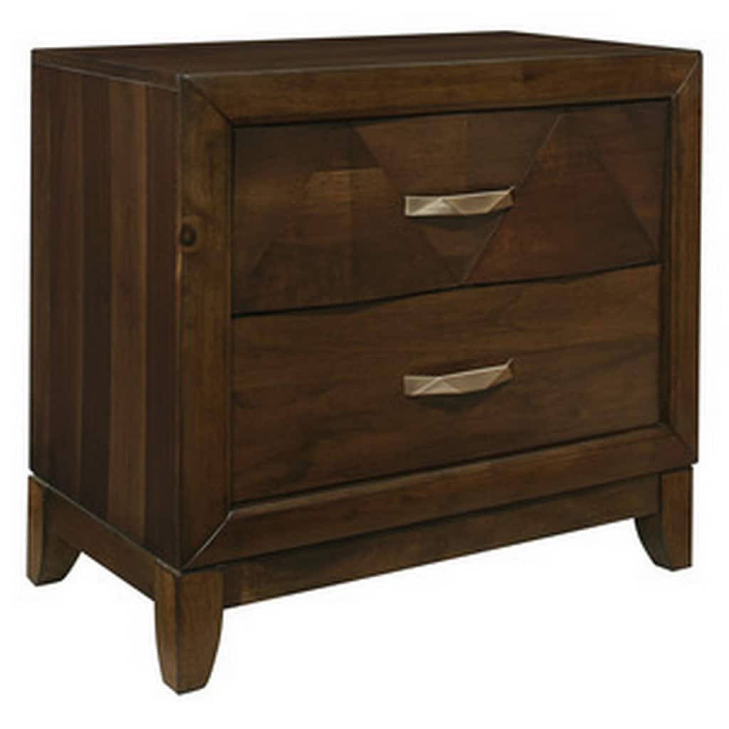 Brown/Brass 2 Drawer 28 in. W Nightstand with Sturdy Hardware and Ample Storage