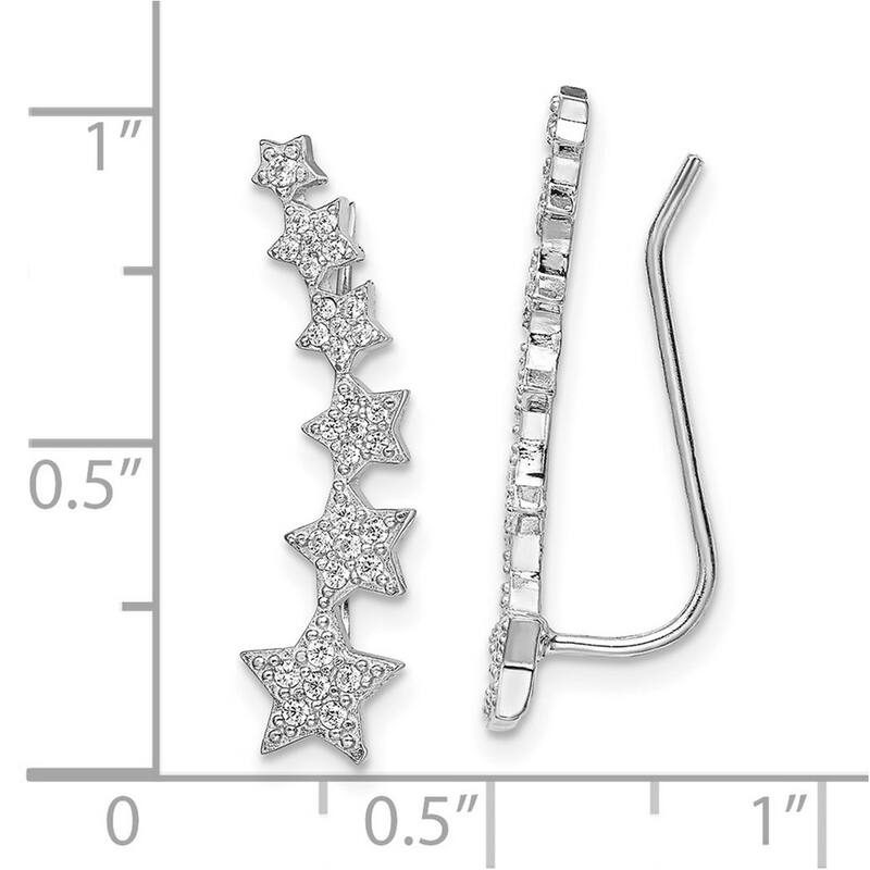 Curata 925 Sterling Silver Rhodium plated Graduating CZ Cubic Zirconia Stars Climber Earrings (6mm x 25mm)