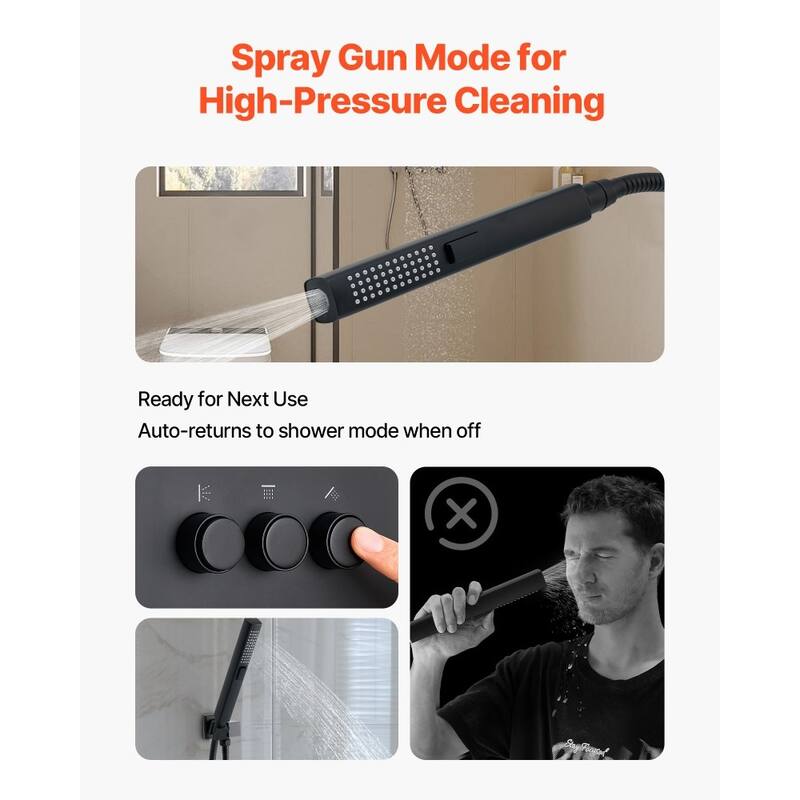 Matte Black 3-Function Rainfall Shower System with Handheld Side and Overhead Shower