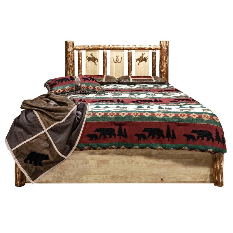 King Platform Bed with Storage & Bronc Design - Rustic Bed Frame