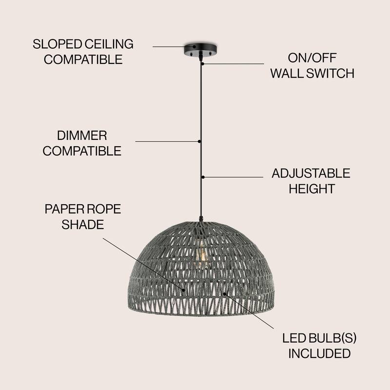 Jigu 1-Light Woven Rattan/Iron LED Pendant, by JONATHAN Y