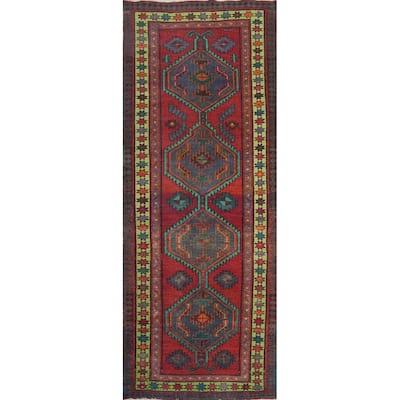 Hand Knotted Oriental 100% Wool Carpet Traditional Geometric Red Ardebil Runner Rug - 8' 10'' X 3' 4''