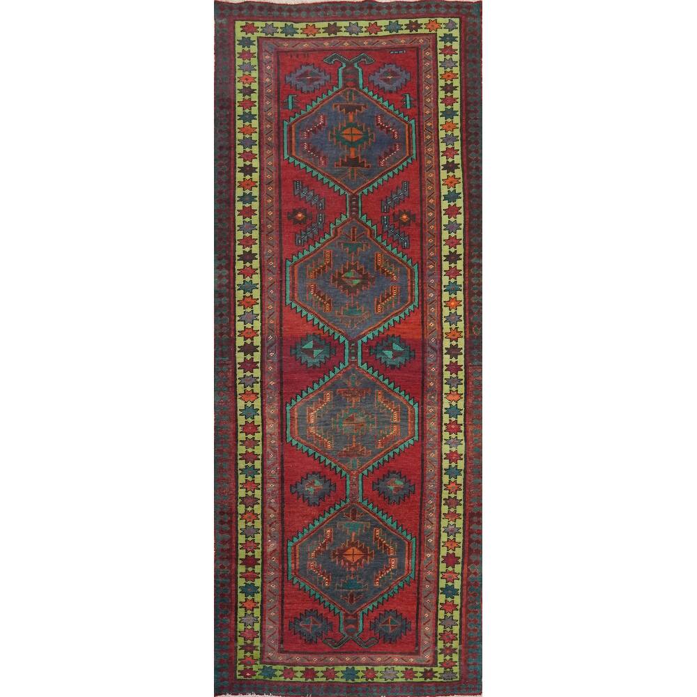 Hand Knotted Oriental 100% Wool Carpet Traditional Geometric Red Ardebil Runner Rug - 8' 10'' X 3' 4''