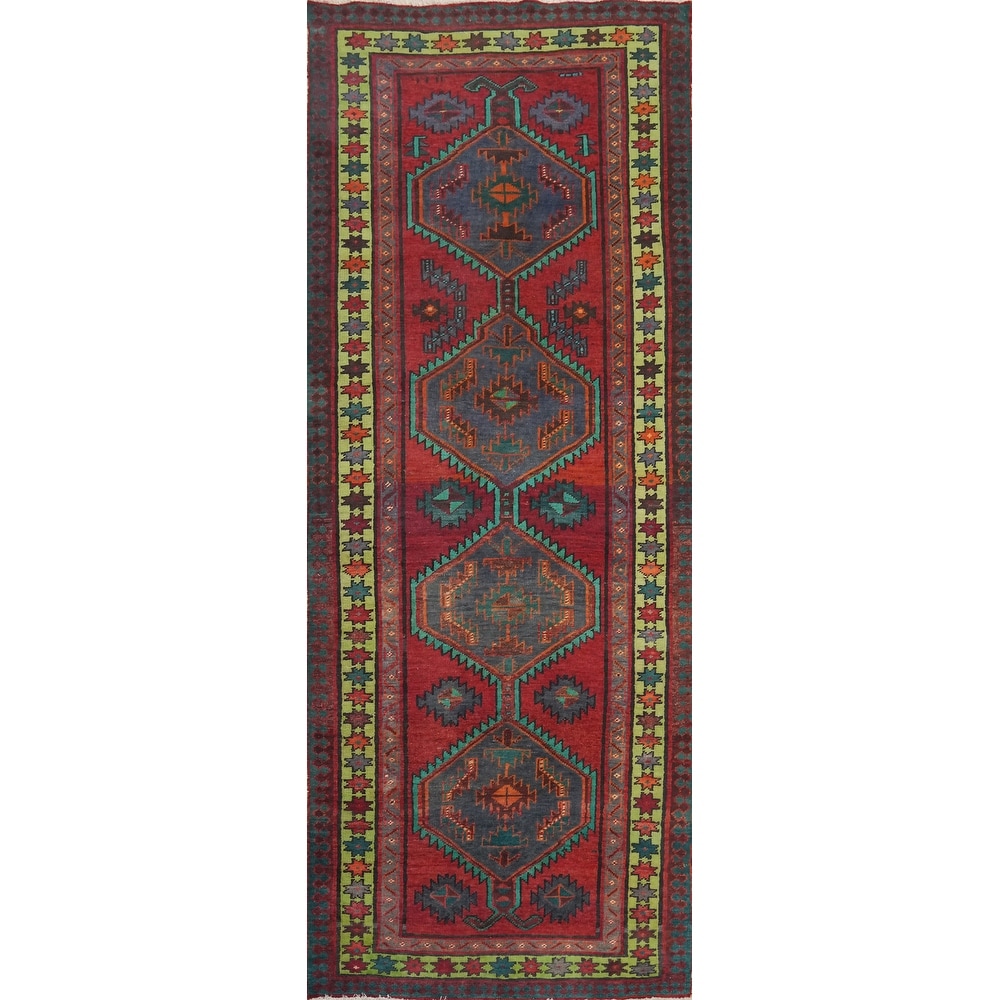 Hand Knotted Oriental 100% Wool Carpet Traditional Geometric Red Ardebil Runner Rug - 8' 10'' X 3' 4''