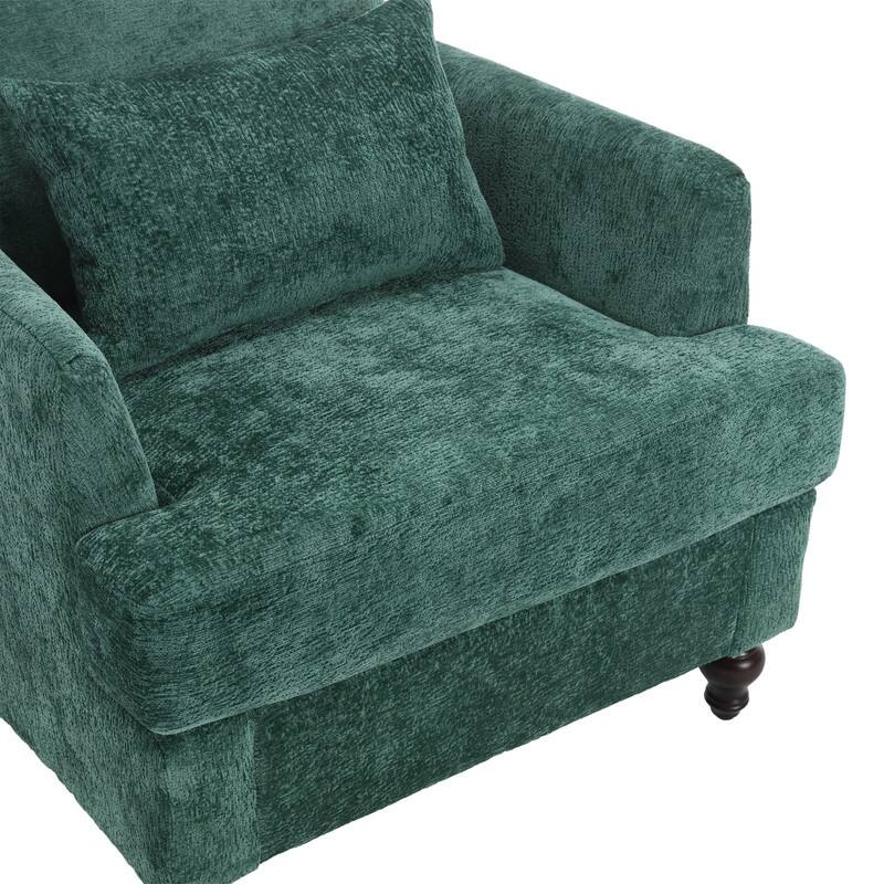 Mid Century Modern Chenille Fabric Armchair with Solid Wood Frame