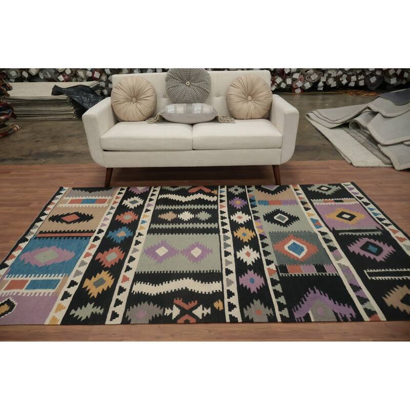 Hand Woven Oriental 100% Wool Carpet Southwestern Tribal Multi-Colored Kilim Area Rug - 8' 0'' X 4' 10''