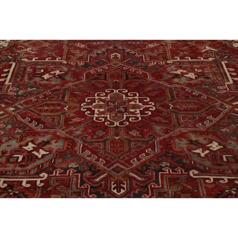Hand Knotted Oriental 100% Wool Carpet Traditional Medallion Red Heriz Area Rug - 11' 1'' X 9' 1''