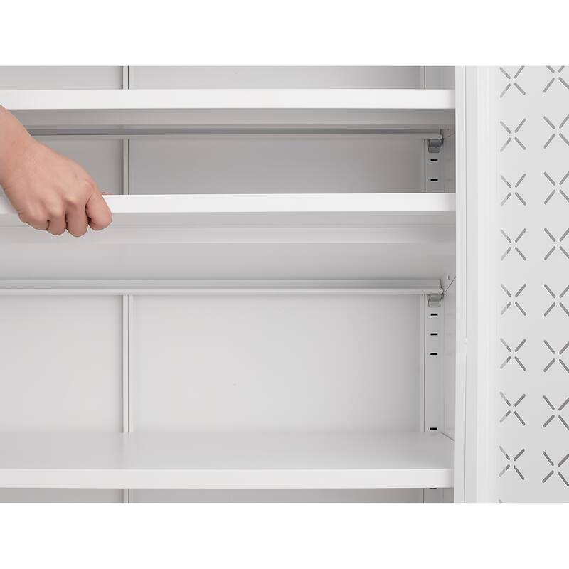 Anmytek Grid Double Door Shoe Cabinet with Adjustable Shelves & Hollow Shoe Storage, 15cm Moisture-Proof High Foot Design