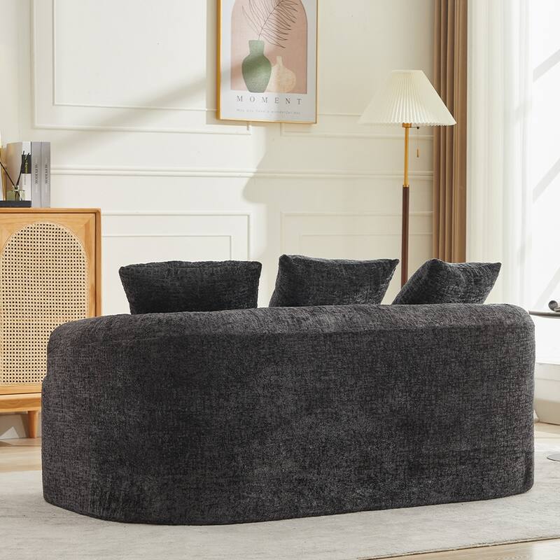 Curved Loveseat Black 2-Seater Sofa Couch for Living Room, Minimalist Sleeper Sofa Couch with Pillows