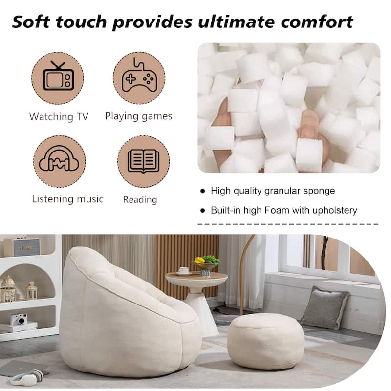 High Pressure Foam Bean Bag Chair with Padded Foam Padding Compressed Bean Bag With Footrest