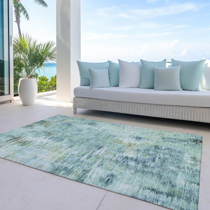 Machine Washable Indoor/ Outdoor Chantille Solid Abstract Rug - Teal - 5' x 7'6"