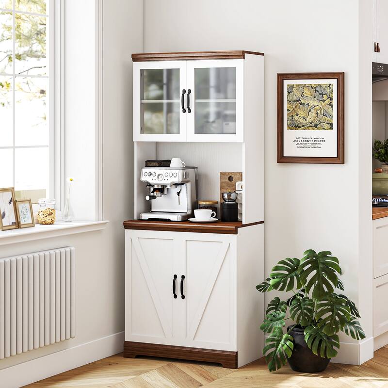 Tall Pantry Storage Cabinet with Countertop and Shelves for Kitchen Dining Room Living Room - 28.3" W x 15.7" D x 70.1" H