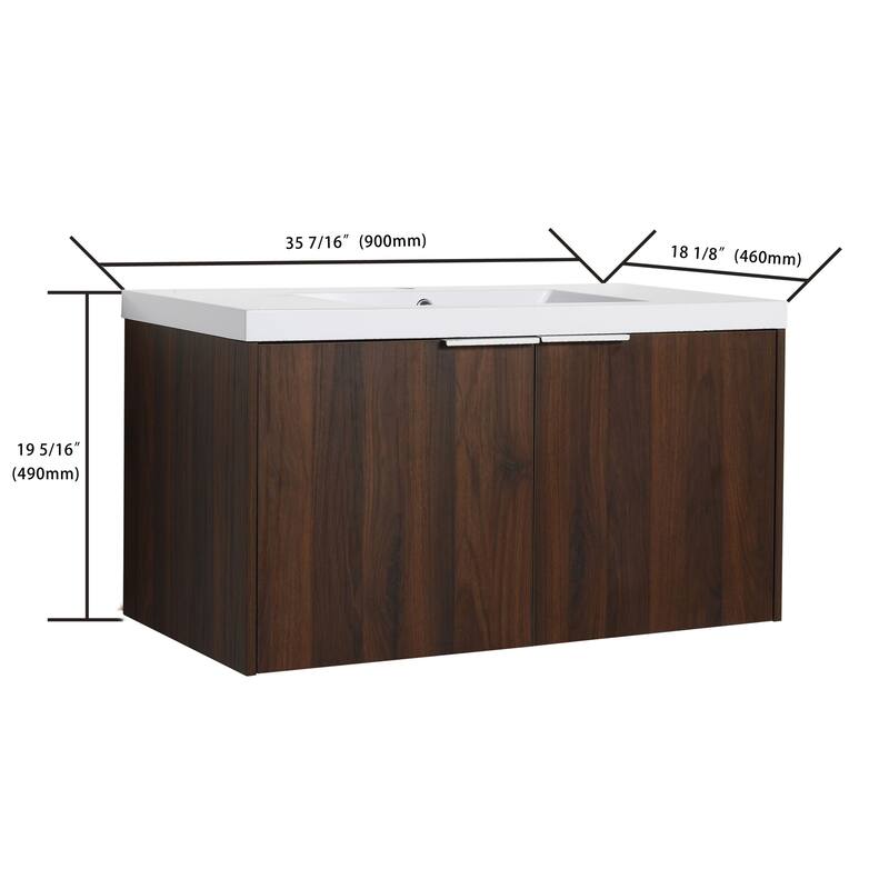 24/30/36 Inch Wall Mounted Single Bathroom Vanity with Resin Vanity Top in Walnut / Oak - 36 - California Walnut