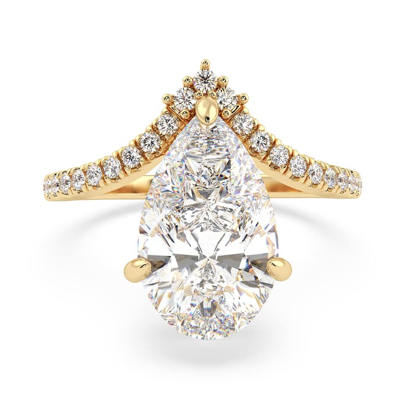 Auriya 14k Gold 5 1/2ctw Pear-Shaped Chevron Double Hidden Halo Diamond Engagement Ring (F-G VS) - Yellow - 7.5