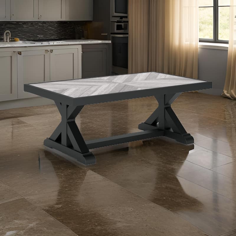 Tira 48 Inch Outdoor Coffee Table, Tile Top, Black, Light Gray Finish