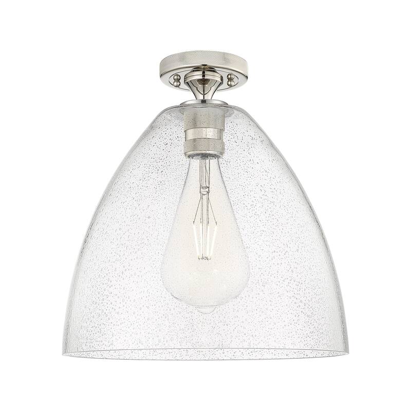 Innovations Lighting 434-1F-10-12 Crown Point Flush Mount Crown Point - Polished Nickel / Seedy