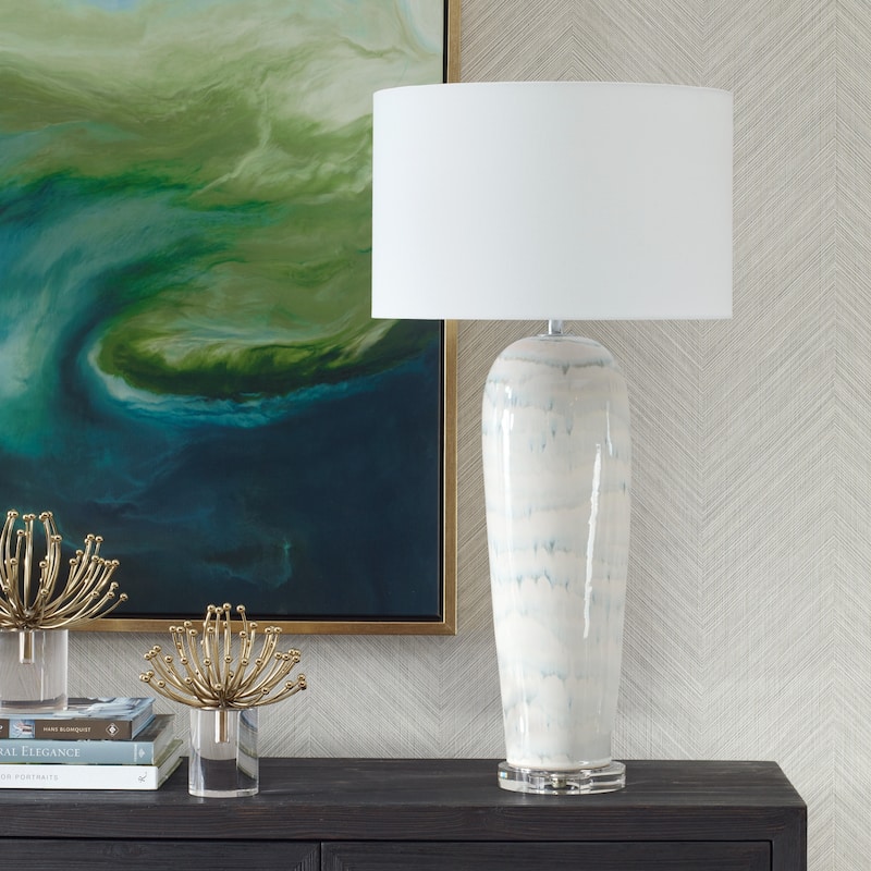 Fired Glaze Ceramic Table Lamp with Round Shade - 32.5" - Gray
