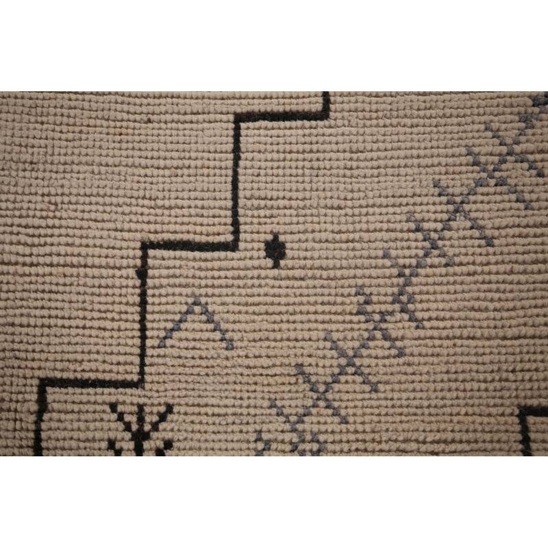 Geometric Ivory Moroccan Oriental Area Rug Handmade Wool Carpet - 9'0"x 13'3"