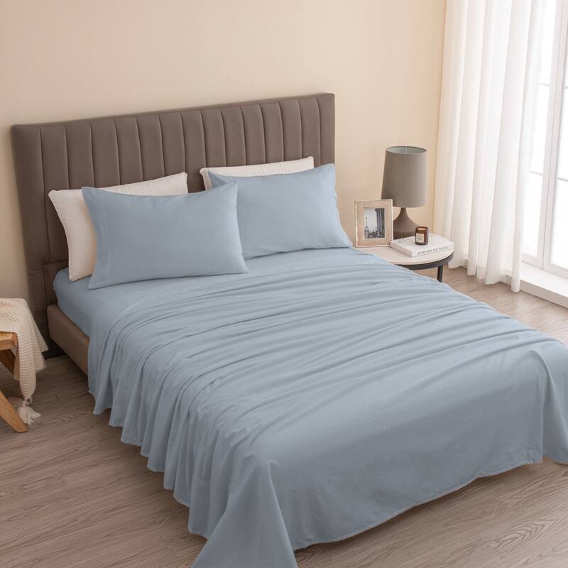 Ultra Soft 100% Turkish Cotton Flannel Double Brushed Solid Sheet Set