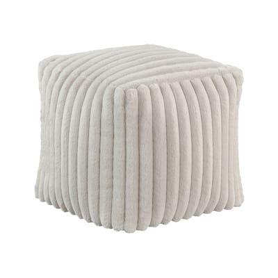 Modern Ottoman, Off White Ribbed Corduroy Zipper Cover, 16 Inch Square