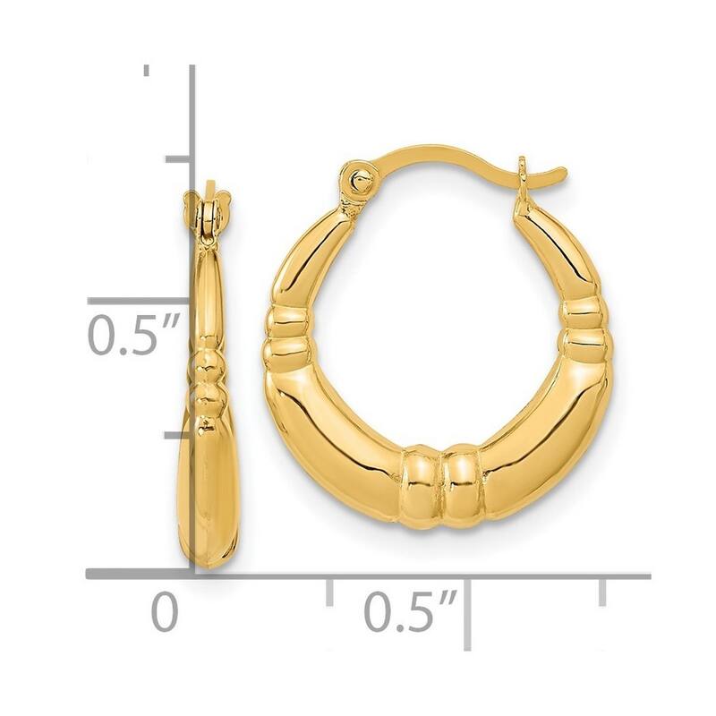 Curata 14k Yellow Gold Polished Ribbed Station Hoop Earrings - 18.07x2.63mm
