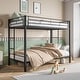preview thumbnail 1 of 7, Black Twin over Twin Metal Bunk Bed, Heavy Duty with shelf and Slatted Support Black
