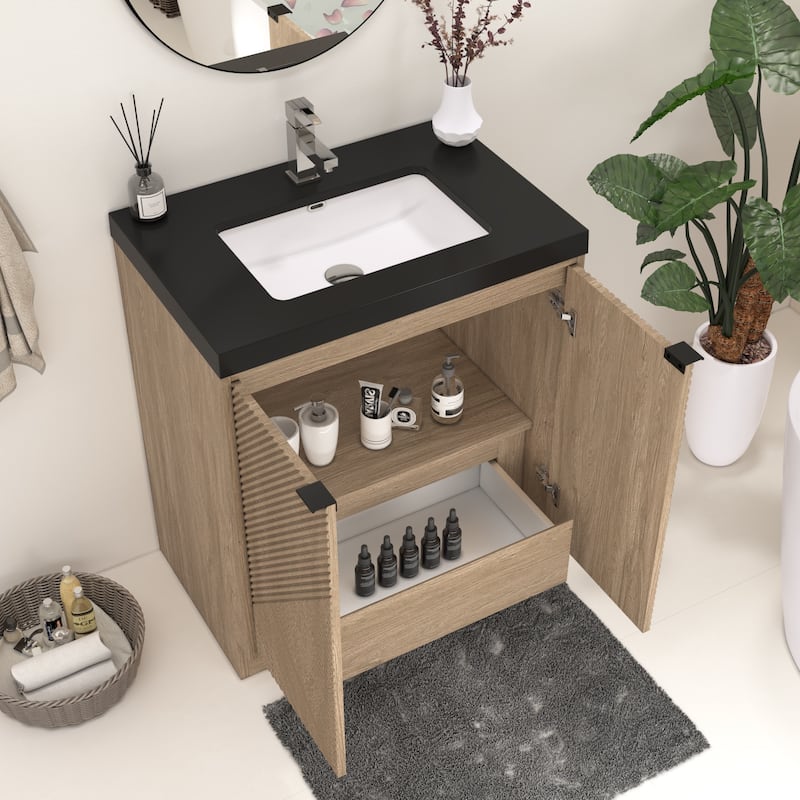 Milano 30" Freestanding Bathroom Vanity with Black Acrylic Sink