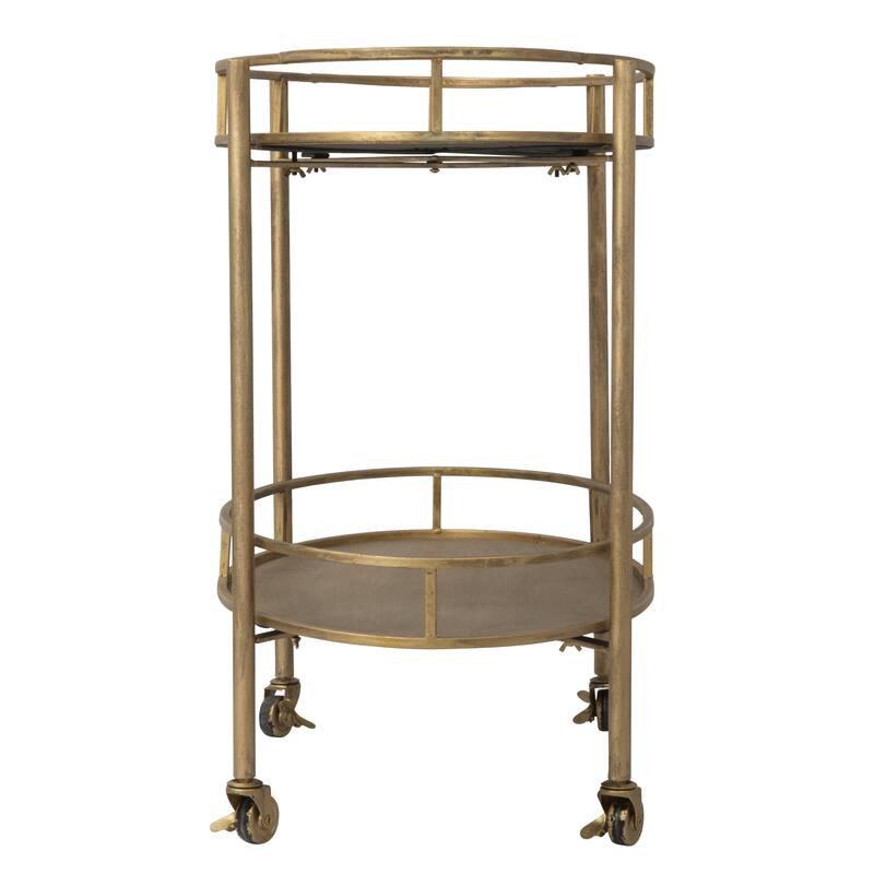 Oval 2-Tier Metal Bar Cart with Wheels