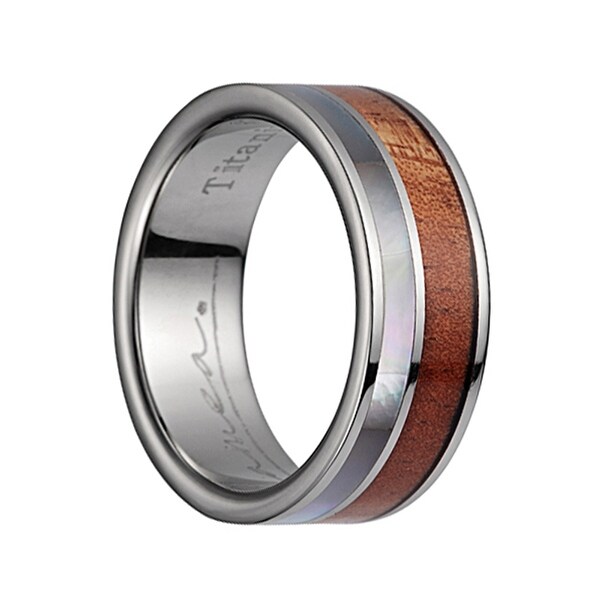 Shop Titanium Wedding Band With Polished Edges & Pink ...