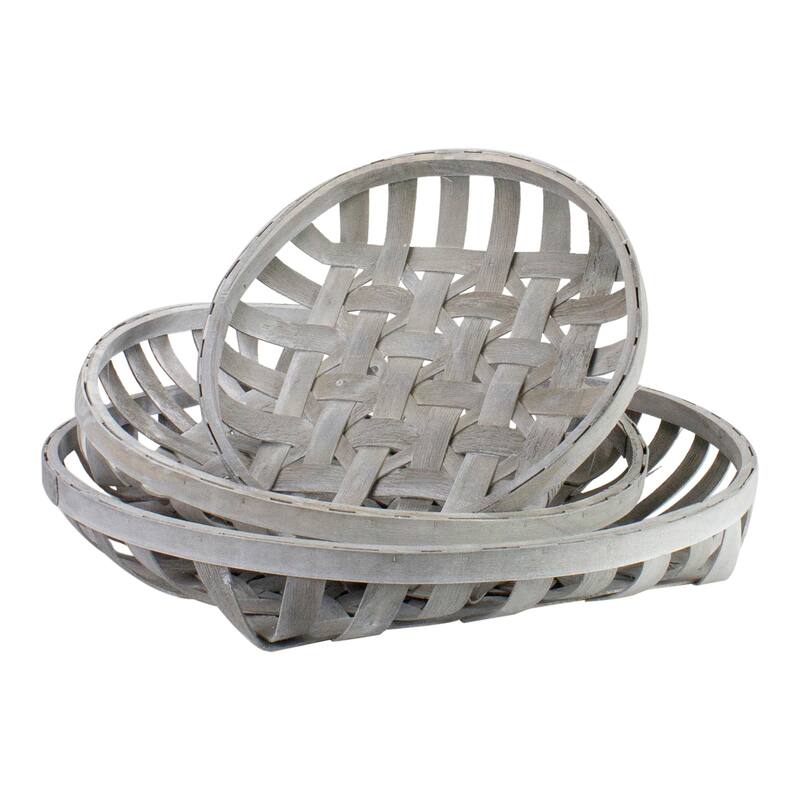 Set of 3 White Washed Woven Baskets 23.5"
