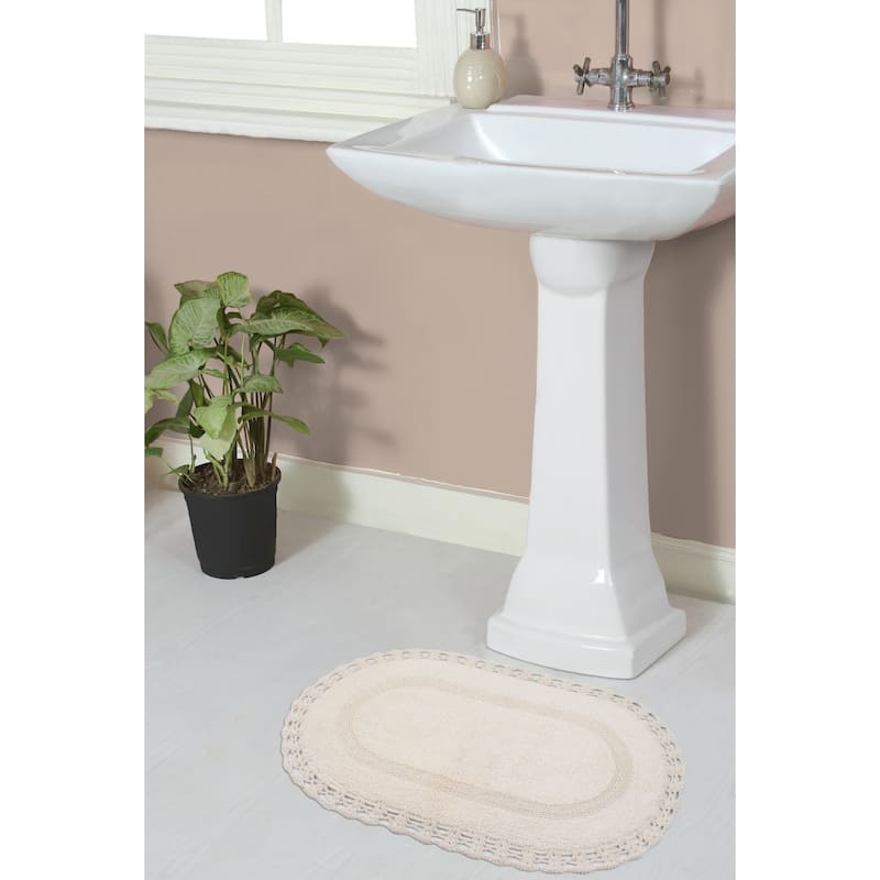 Hampton Contour Rug, Cotton Soft, Water Absorbent, Non Slip U Shape Contour Rug Machine Washable 20"x20" Contour - 17"x24" - Ivory
