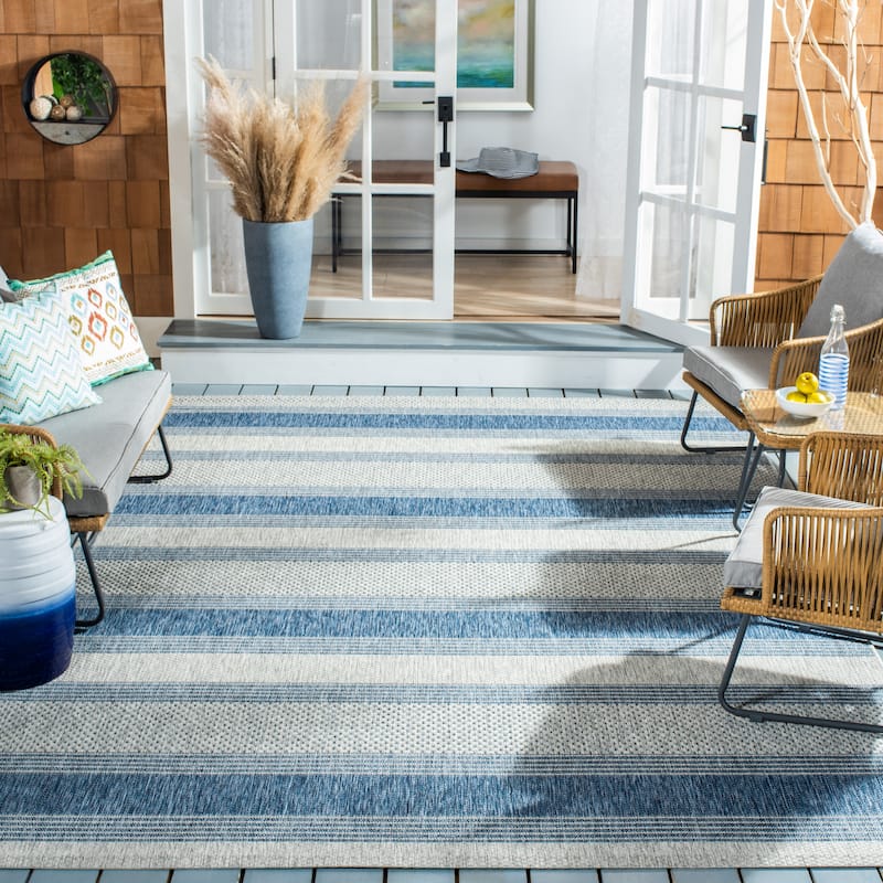 SAFAVIEH Courtyard Zainea Indoor/ Outdoor Waterproof Patio Backyard Rug - 6'7" x 9'6" - Grey/Navy