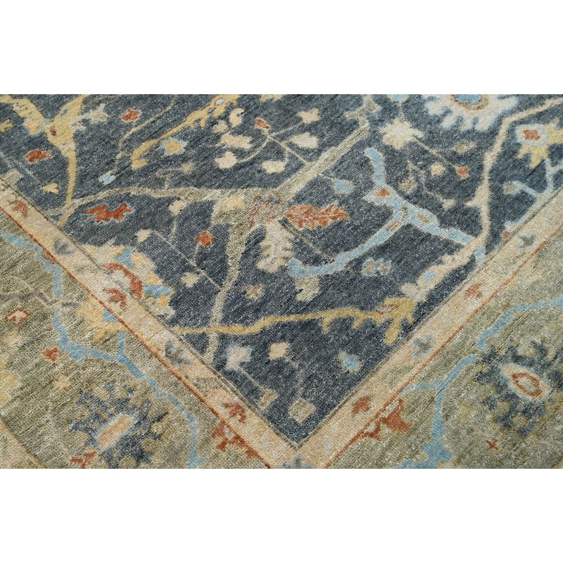 Multi Size Blue Hand Knotted Oushak Wool Area Rug Traditional Design