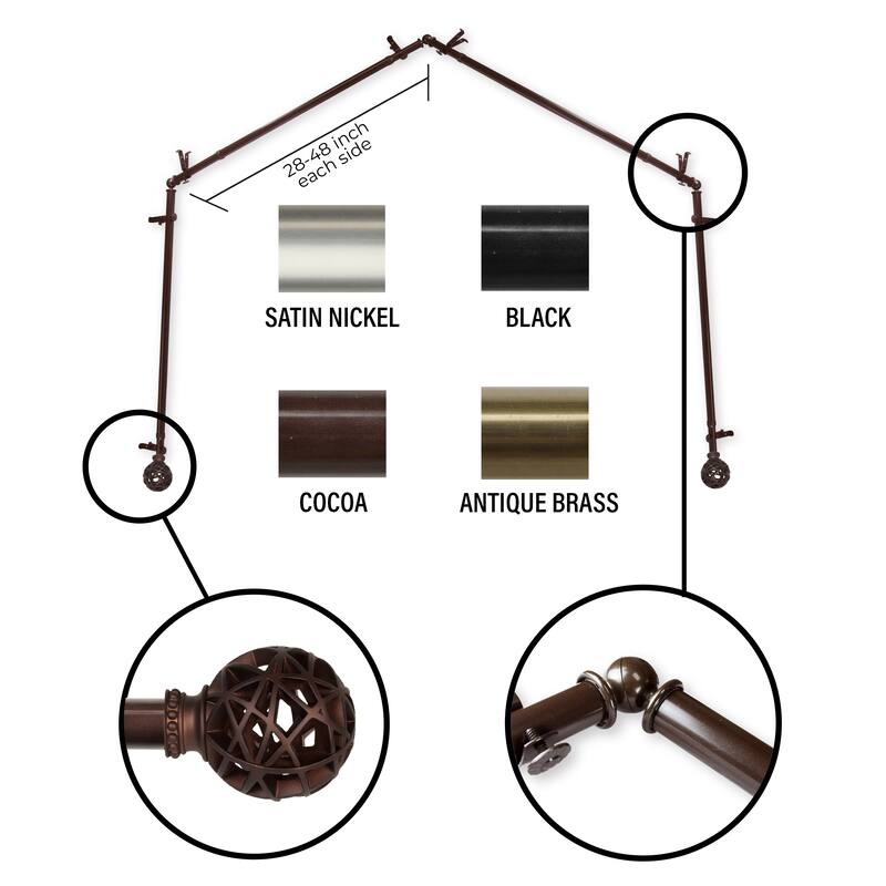 InStyleDesign Emerson 13/16 4-Sided Bay Window Curtain Rod - Cocoa - 28-48 inches per side