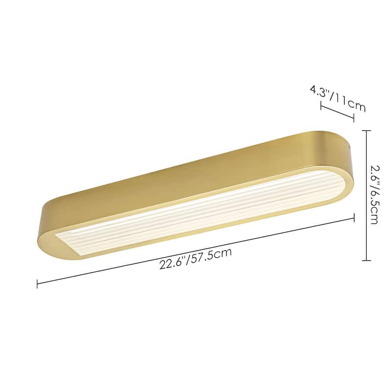 Rennnsan 25.6" 1-Light Modern Brass/Black Linear Bathroom Vanity Light with Ribbed Glass Shade