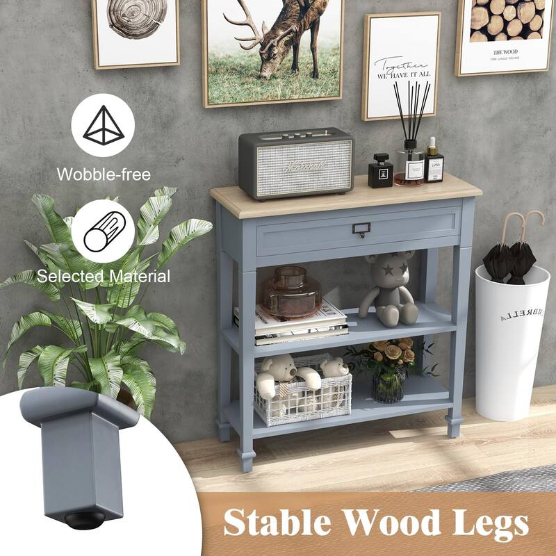 Accent White Console Table with Drawer and Shelf, Wood Sofa Table with Storage for Entryway Hallway Living Room