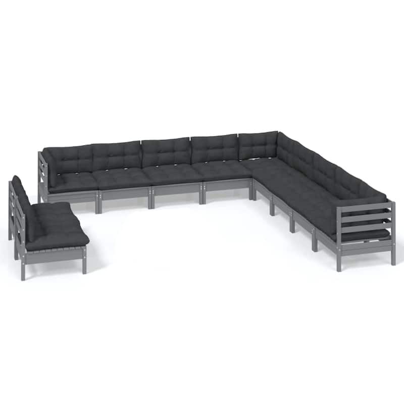 vidaXL Solid Pinewood Patio Lounge Set 12 Piece with Cushions Multi Colors