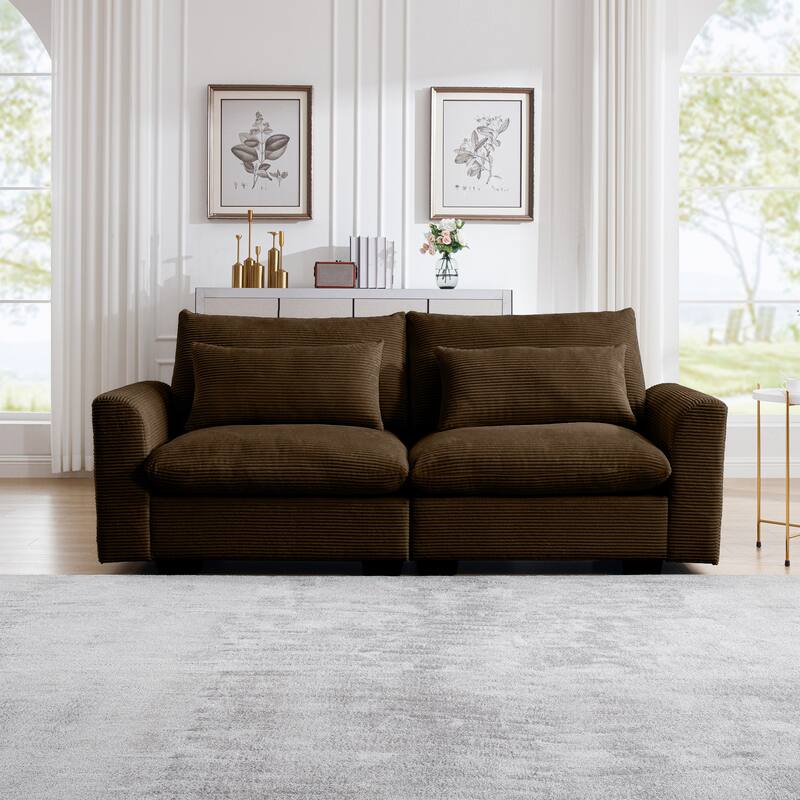 86.6" Luxury Loveseat, Corduroy Upholstered Sofa 2 Seater Couch with Armrests for Living Room, Bedroom, Apartment - Brown