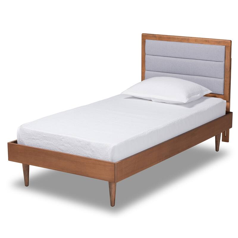 Seren Mid-Century Modern Fabric Upholstered and Wood Twin Platform Bed - Light Grey
