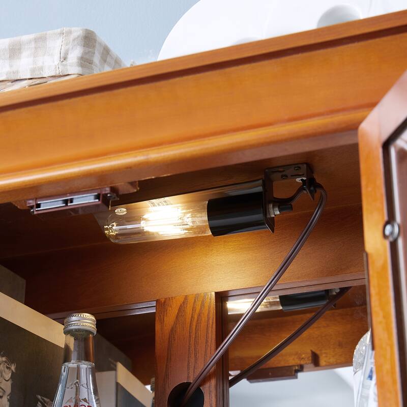 Lighted Glass Display Cabinet with Adjustable Shelves, Wood Frame and Six-Tier Design, Bulb Included