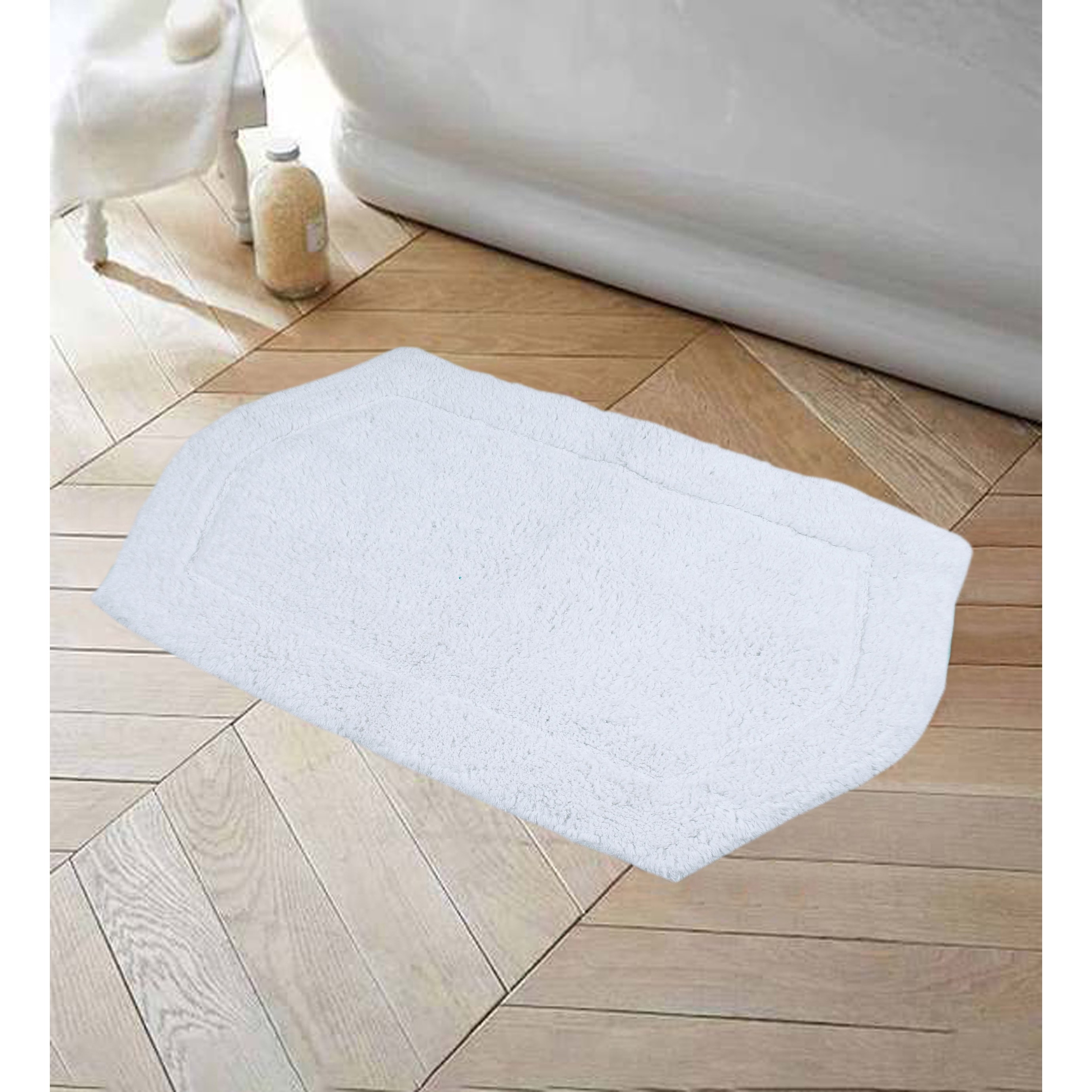 Home Decorators Collection 20 in. x 34 in. White Textured Border Cotton Machine Washable Bath Mat