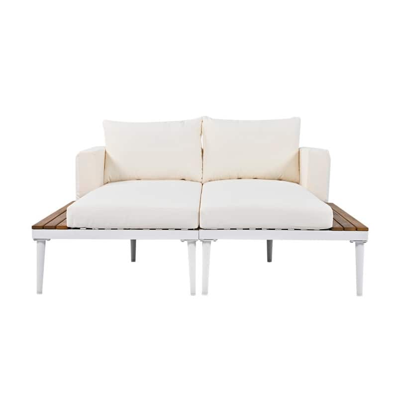 Modern Outdoor Patio Metal Daybed with Wood Topped Side Spaces