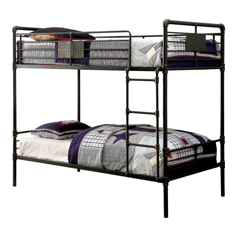 Wini Industrial Black 3-Piece Gel Memory Mattress & Metal Bunk Bed Set by Furniture of America