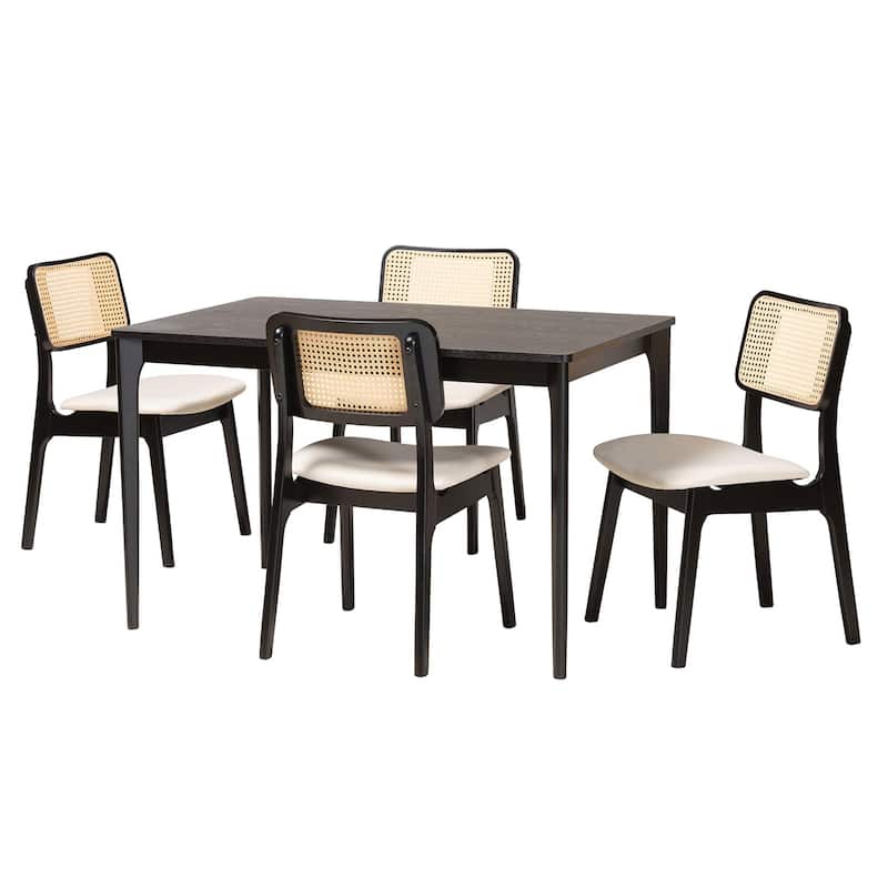 Dannon Mid-Century Modern Fabric and Finished Wood Dining Set - Cream, Black, Light Brown - 5-Piece
