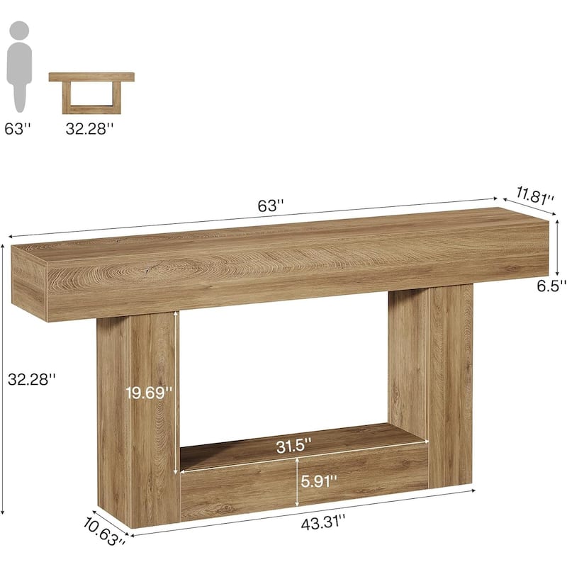 Farmhouse 2 Tiers Console Table Entryway Table with U-Shaped Base