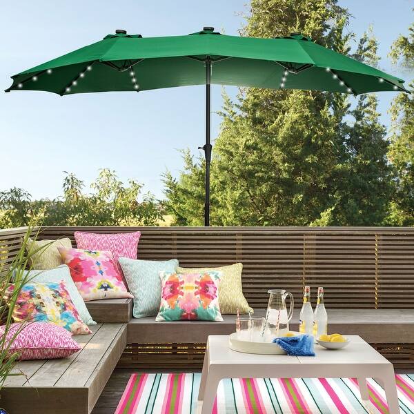 14 double sided twin patio umbrella 15 Feet Double-Sided Twin Patio Umbrella with Crank and Base-Gray