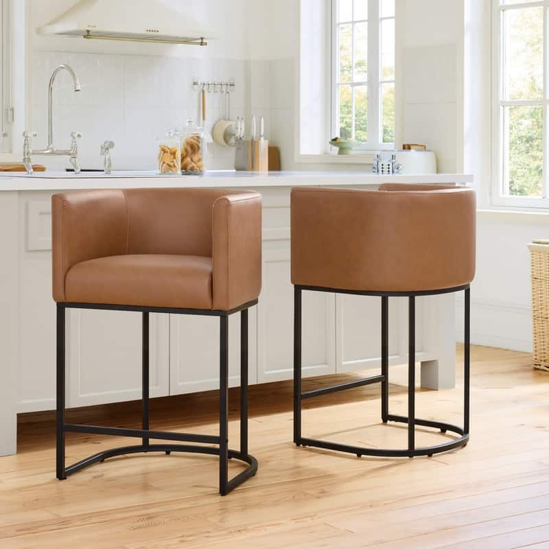Spruce & Spring Modern Upholstered Barrel Counter Bar Stool with Arm