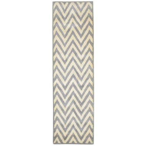 One of a Kind Hand-Tufted Modern & Contemporary 10' Runner Chevron Wool Grey Rug - 2'4"x9'0"